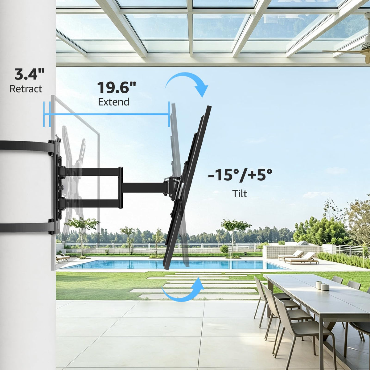 Mountory Pillar TV Mount for 26-60 inch TVs, No Drill TV Wall Mount for Gazebo Patio Pole, Strap-On Post Mount for Round/Square Columns, Full Motion Swivel & Tilt, Max VESA 400x400mm, 77lbs