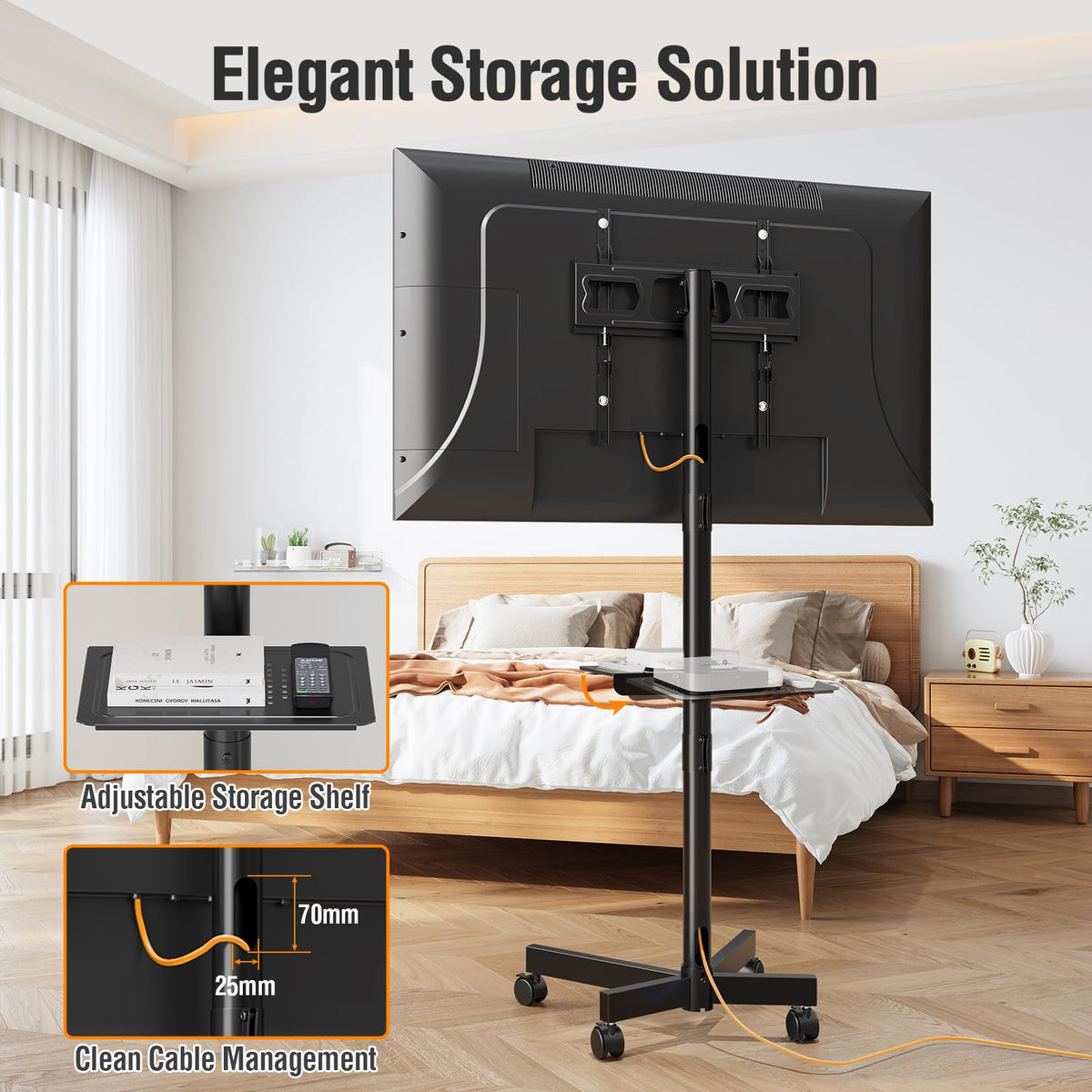 Mountory Mobile TV Stand for 23-60" TVs, Portable Rolling TV Stand with Wheels&Shelf, VESA 400x400, 77 Lbs Load