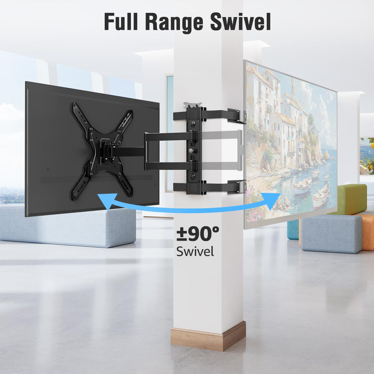 Mountory Pillar TV Mount for 26-60 inch TVs, No Drill TV Wall Mount for Gazebo Patio Pole, Strap-On Post Mount for Round/Square Columns, Full Motion Swivel & Tilt, Max VESA 400x400mm, 77lbs