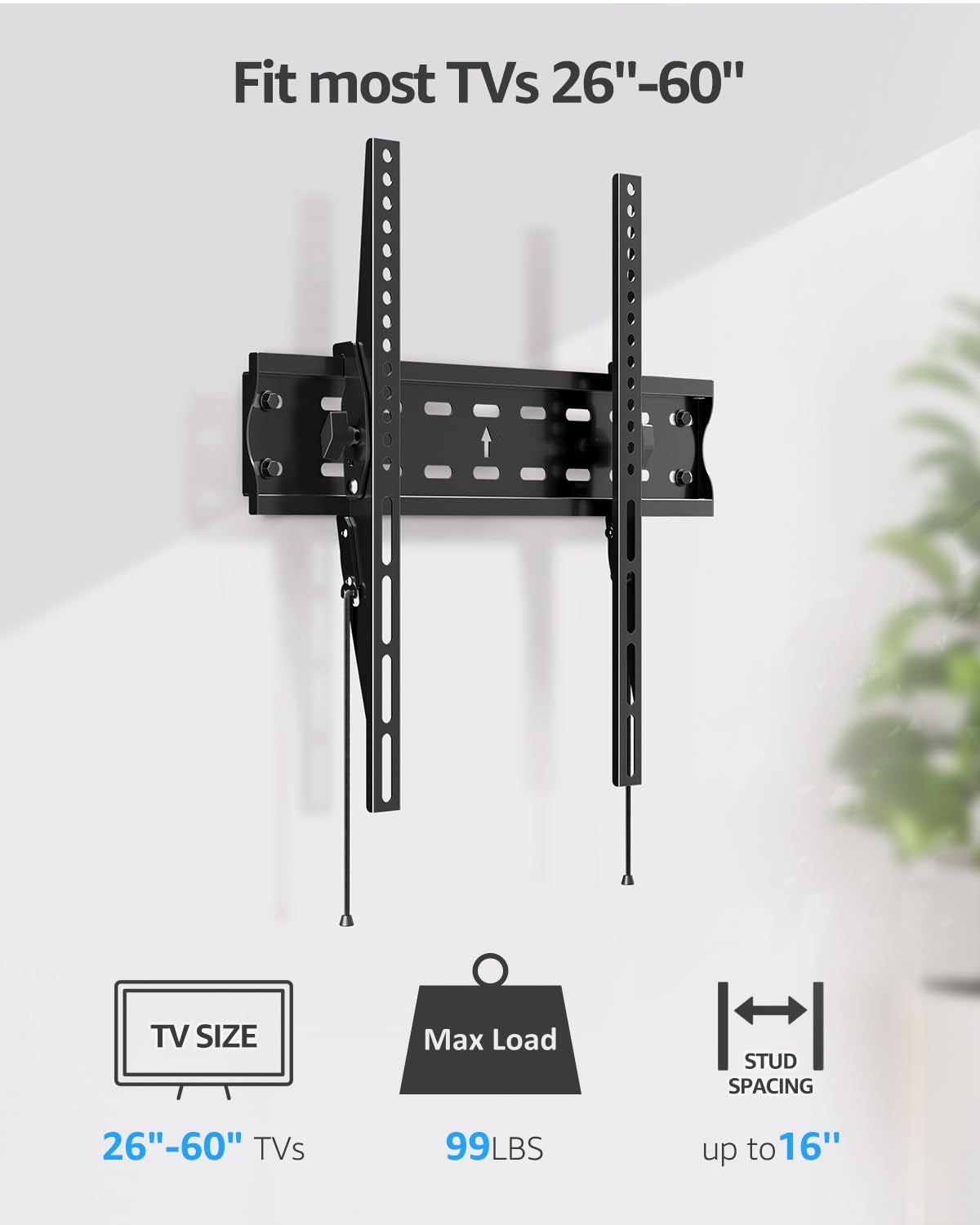Mountory TV Wall Mount, Tilting TV Bracket for Most 27-60 Inch Flat/Curved TVs, Low Profile Save Spacing, Fits 12" to 16" Stud, Max VESA 400x400mm up to 99 LBS