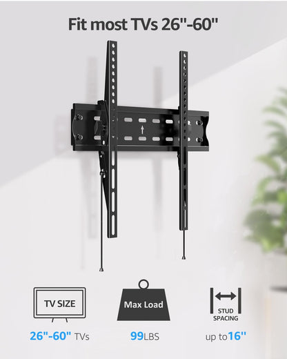 Mountory TV Wall Mount, Tilting TV Bracket for Most 27-60 Inch Flat/Curved TVs, Low Profile Save Spacing, Fits 12" to 16" Stud, Max VESA 400x400mm up to 99 LBS