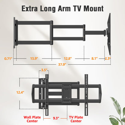 Mountory Long Arm TV Wall Mount for Most 43-76 Inch TVs, 37.9 Inch Long Extension Corner TV Mount, Full Motion Wall Mount TV Bracket Swivel and Tilt, Holds up to 99 lbs. Max VESA 600x400mm