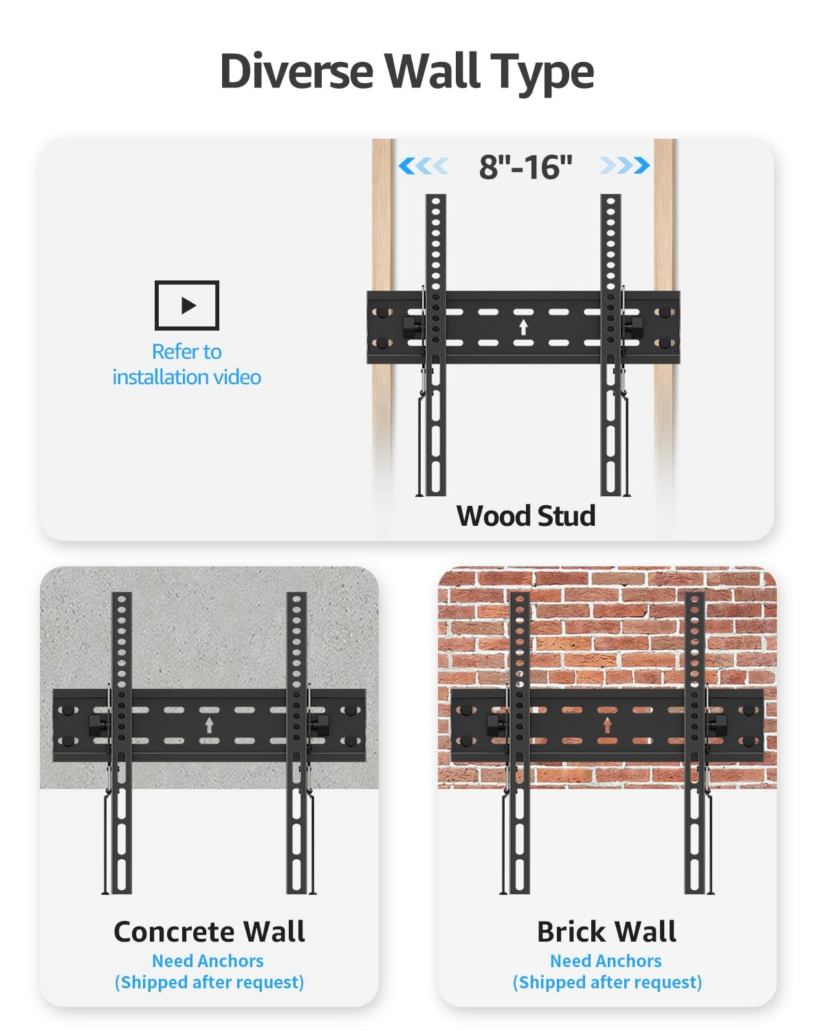 Mountory TV Wall Mount, Tilting TV Bracket for Most 27-60 Inch Flat/Curved TVs, Low Profile Save Spacing, Fits 12" to 16" Stud, Max VESA 400x400mm up to 99 LBS