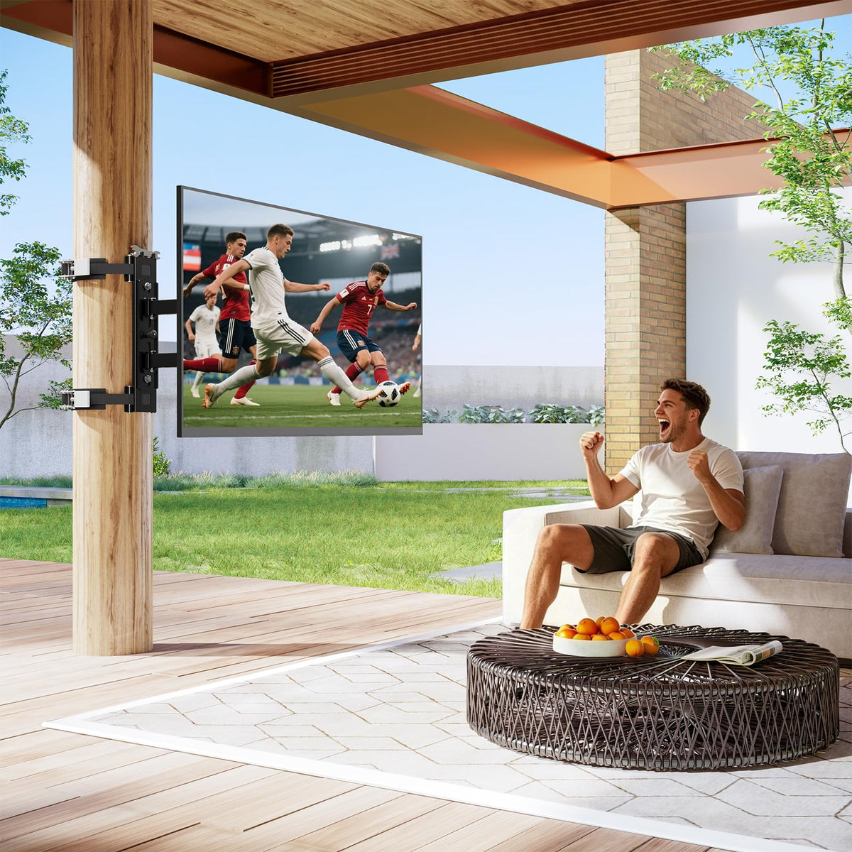 Mountory Pillar TV Mount for 26-60 inch TVs, No Drill TV Wall Mount for Gazebo Patio Pole, Strap-On Post Mount for Round/Square Columns, Full Motion Swivel & Tilt, Max VESA 400x400mm, 77lbs
